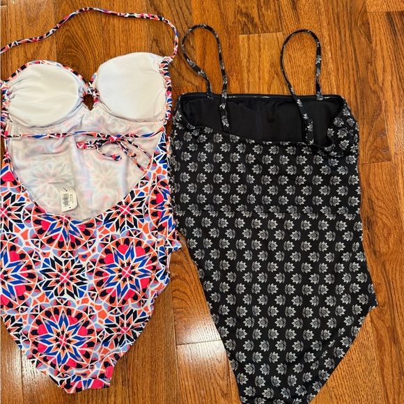 2 NWT Old Navy Colorful and Black Patterned One Piece Swimsuits - Picture 2 of 7